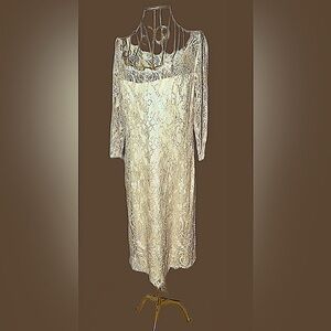 Rare Find-Vintage Gilar Beaded Lace Gown in Champagne, Size 14